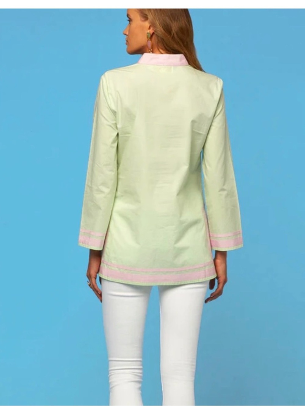 NICOBLU Capri Tunic in Ambrosia Green and Blush Pink Trim - Picture 2 of 7